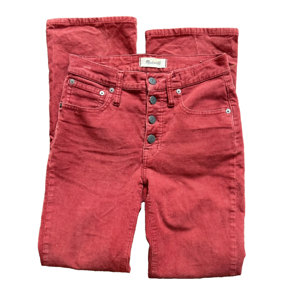 Madewell Cali Demi-Boot Corduroy Jeans 24T Tall Canterbury Red Rust Button Front
